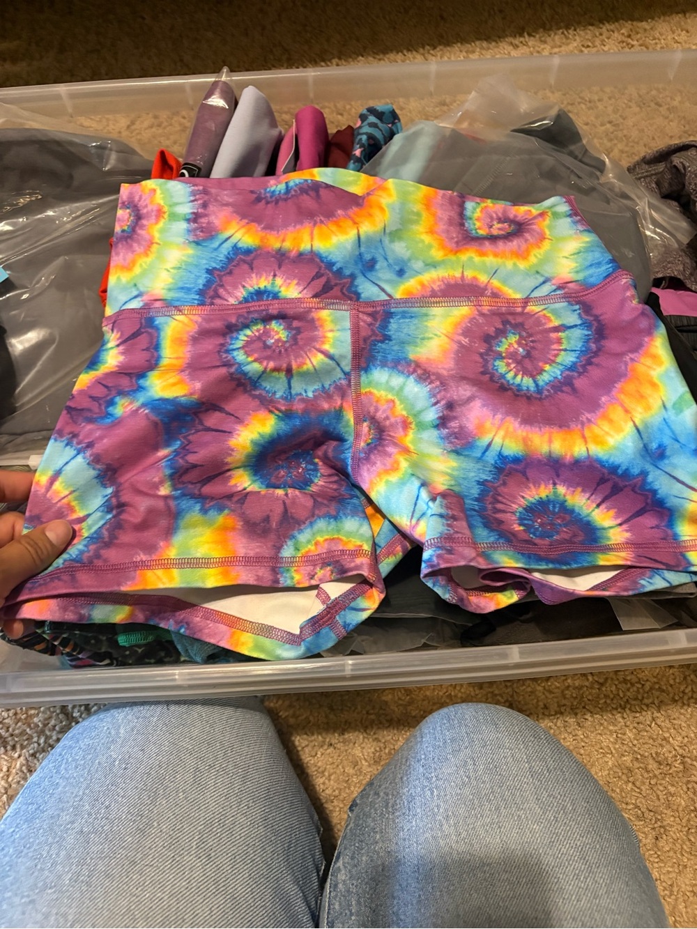 Fleo Tie-Dye High-Waist Athletic Shorts - Purple, Blue, Yellow